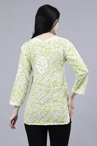 hand embroidered light green mal-mal lucknowi chikankari top
