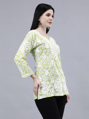 hand embroidered light green mal-mal lucknowi chikankari top 3