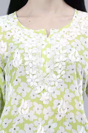 hand embroidered light green mal-mal lucknowi chikankari top