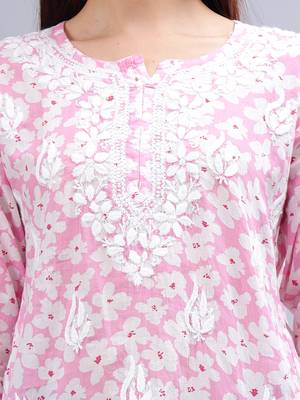 hand embroidered pink mal-mal lucknowi chikankari top 3
