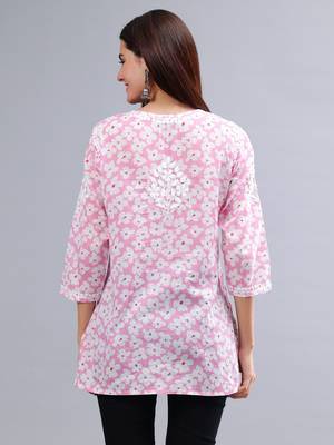 hand embroidered pink mal-mal lucknowi chikankari top 4