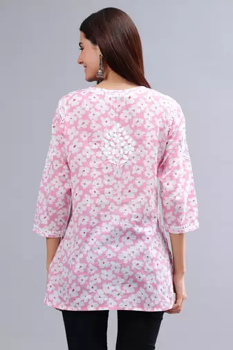 hand embroidered pink mal-mal lucknowi chikankari top