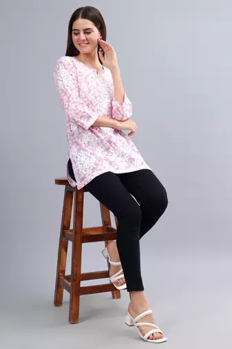 hand embroidered pink mal-mal lucknowi chikankari top