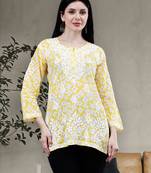 hand embroidered yellow mal-mal lucknowi chikankari top