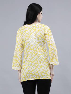 hand embroidered yellow mal-mal lucknowi chikankari top 2