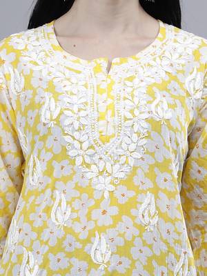 hand embroidered yellow mal-mal lucknowi chikankari top 4
