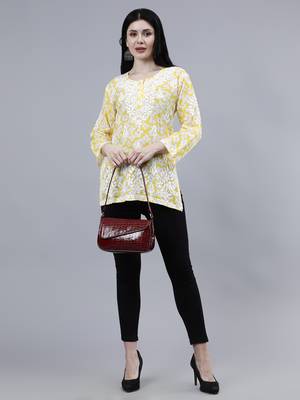 hand embroidered yellow mal-mal lucknowi chikankari top 5