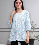 hand embroidered blue mal-mal lucknowi chikankari top
