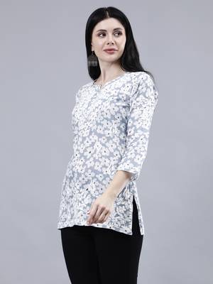 hand embroidered grey mal-mal lucknowi chikankari top 2