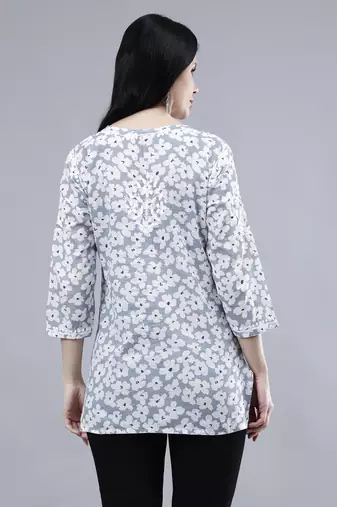 hand embroidered grey mal-mal lucknowi chikankari top