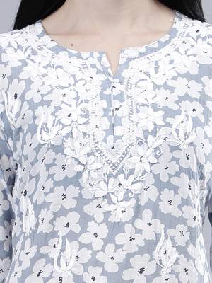 hand embroidered grey mal-mal lucknowi chikankari top 4
