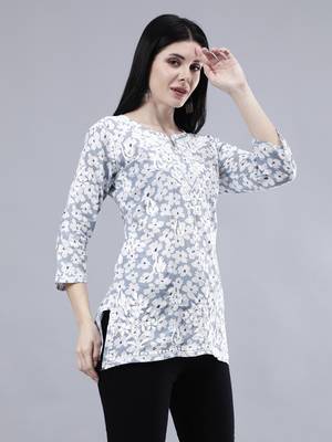 hand embroidered grey mal-mal lucknowi chikankari top 5