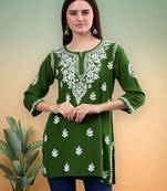 hand embroidered dark green rayon lucknowi chikankari top