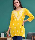 hand embroidered yellow rayon lucknowi chikankari top