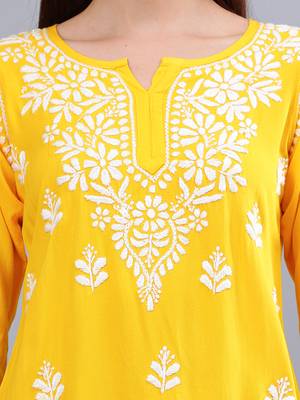 hand embroidered yellow rayon lucknowi chikankari top 3