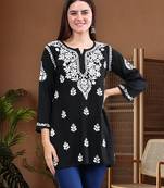 hand embroidered black rayon lucknowi chikankari top
