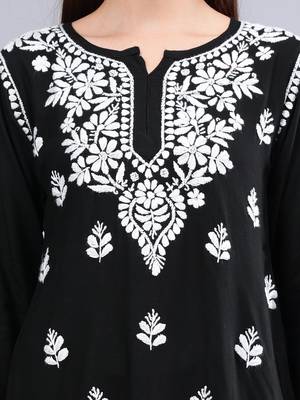 hand embroidered black rayon lucknowi chikankari top 3