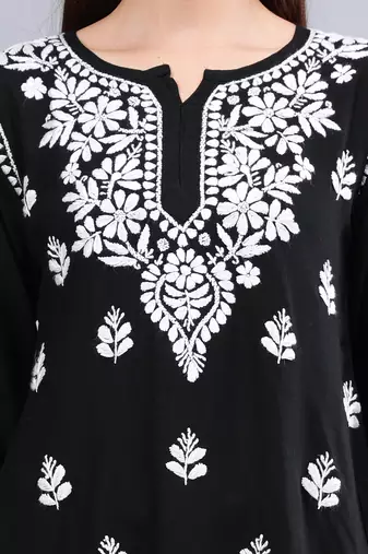 hand embroidered black rayon lucknowi chikankari top