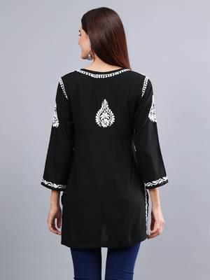 hand embroidered black rayon lucknowi chikankari top 4