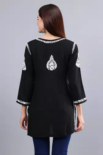 hand embroidered black rayon lucknowi chikankari top