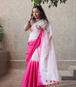 Exclusive White Pure Cotton Saree