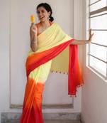 Exclusive Orange Pure Cotton Saree