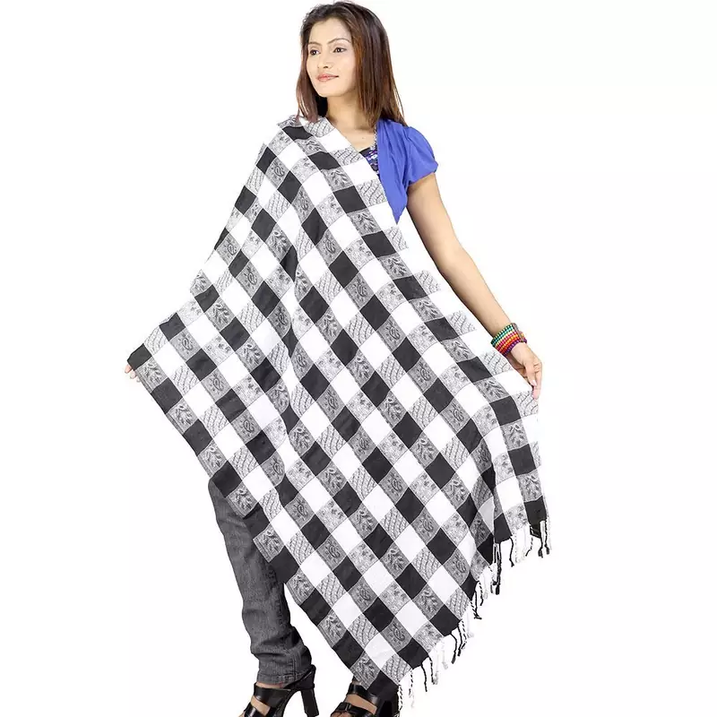 Black N White Chequered Warm Kashmiri Scarf Stole Deepawali Gift 137