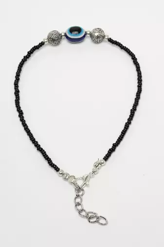 Women set of 2 brass-plated stone-studded & evil eye beaded anklet