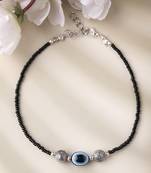 Women set of 2 brass-plated stone-studded & evil eye beaded anklet