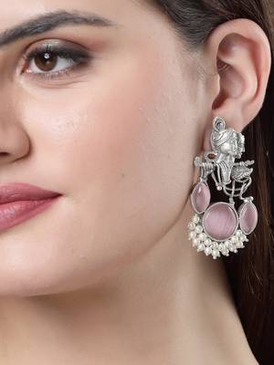 women silver-plated artificial stones and beads radha krishna drop earrings 2