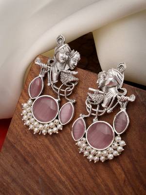 women silver-plated artificial stones and beads radha krishna drop earrings 1