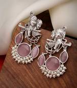 women silver-plated artificial stones and beads radha krishna drop earrings