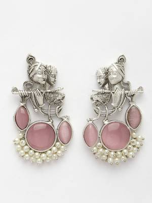women silver-plated artificial stones and beads radha krishna drop earrings 3