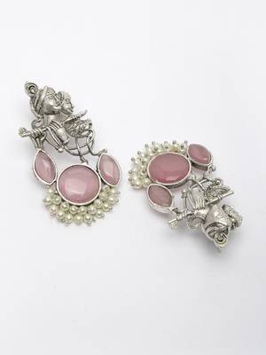 women silver-plated artificial stones and beads radha krishna drop earrings 4