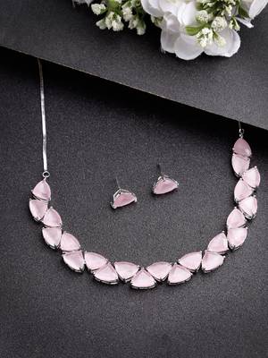 Women pink artificial stones studded handcrafted jewellery set 2