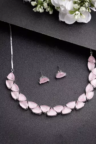 Women pink artificial stones studded handcrafted jewellery set