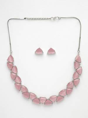 Women pink artificial stones studded handcrafted jewellery set 3