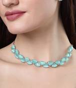 Women green artificial stones studded handcrafted jewellery set