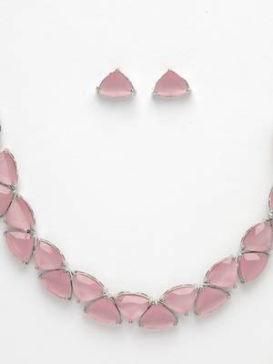 Women pink artificial stones studded handcrafted jewellery set 5