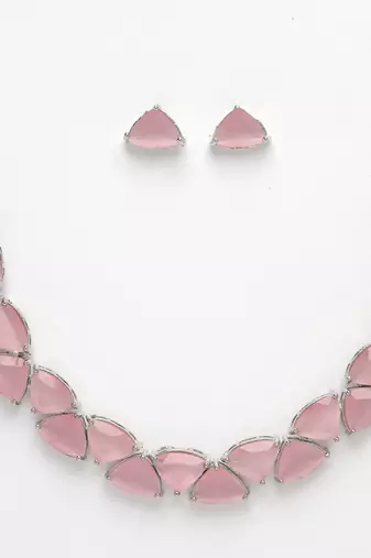 Women pink artificial stones studded handcrafted jewellery set