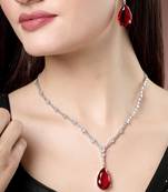 Women silver-plated red artificial stones studded handcrafted jewellery set