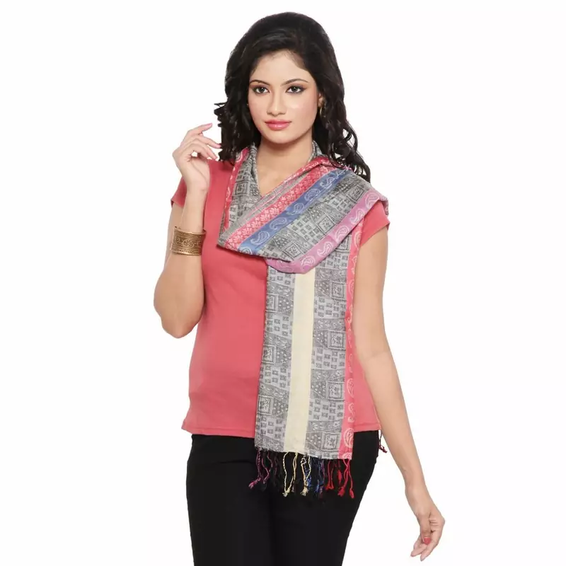 Paisley Stripes Design Multicolor Fancy Silk Stole Diwali Gift 161