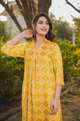 Rayon Summer Salwar Kameez in yellow with Digital Print work 1