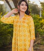 Rayon Summer Salwar Kameez in yellow with Digital Print work