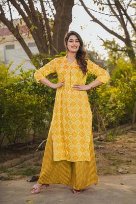 Rayon Summer Salwar Kameez in yellow with Digital Print work 2