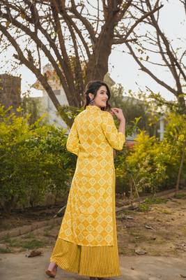 Rayon Summer Salwar Kameez in yellow with Digital Print work 3