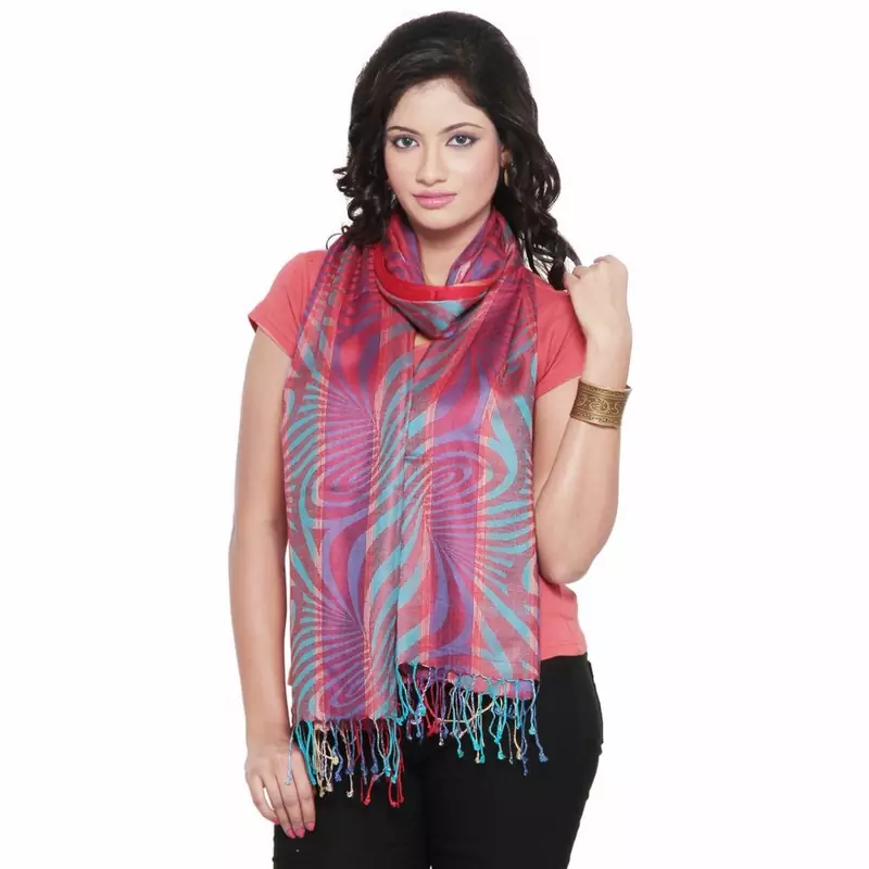 Multicolor Abstract Designs Reversible Silk Stole Deepawali Special Gift 162