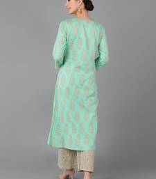 sea green ethnic motifs pure cotton fancy kurta with palazzo set