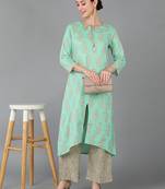 sea green ethnic motifs pure cotton fancy kurta with palazzo set