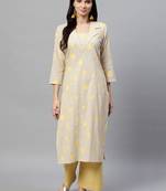 beige geometric pure cotton fancy kurta with palazzo set
